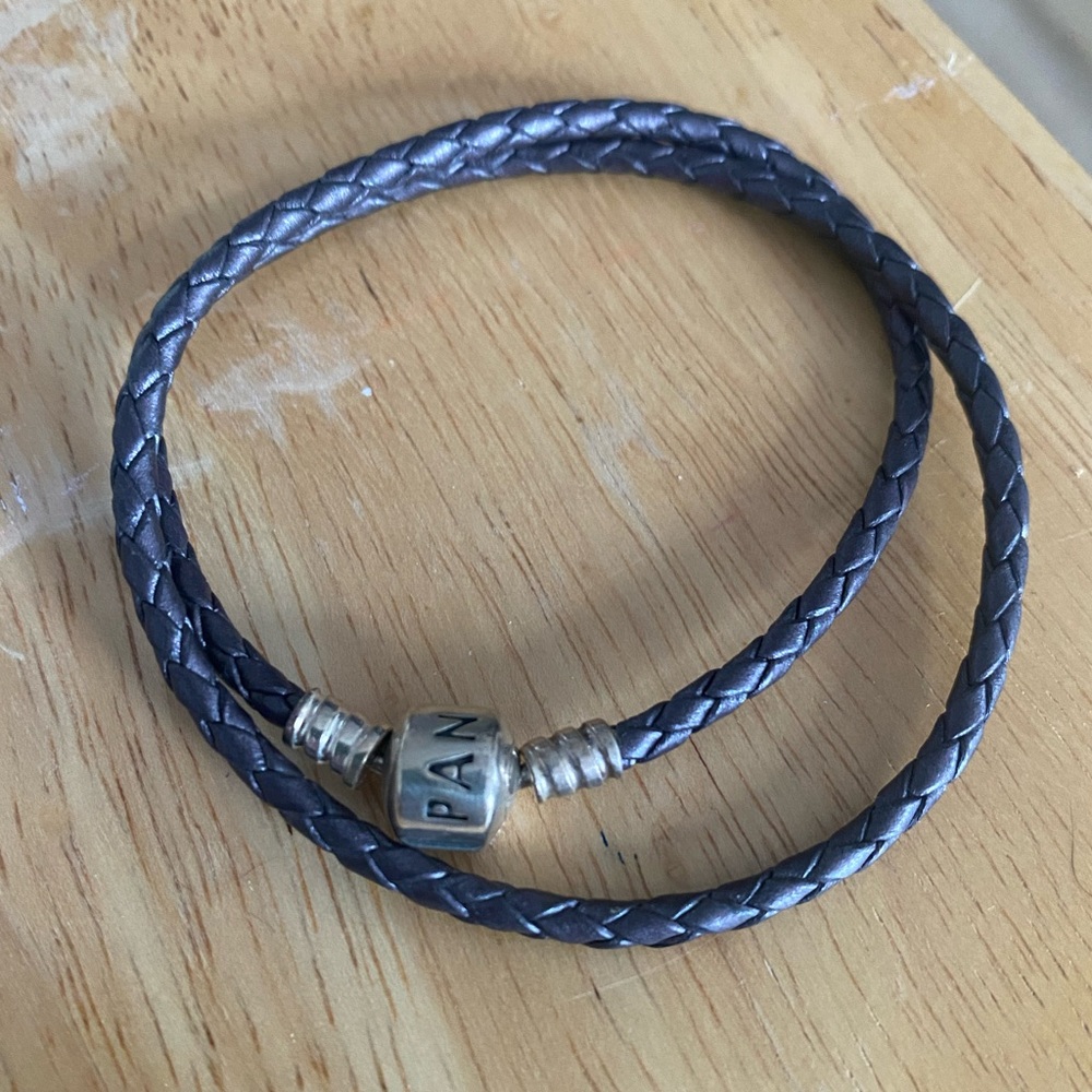Pandora Leather Bracelet - Size 19, purple metallic